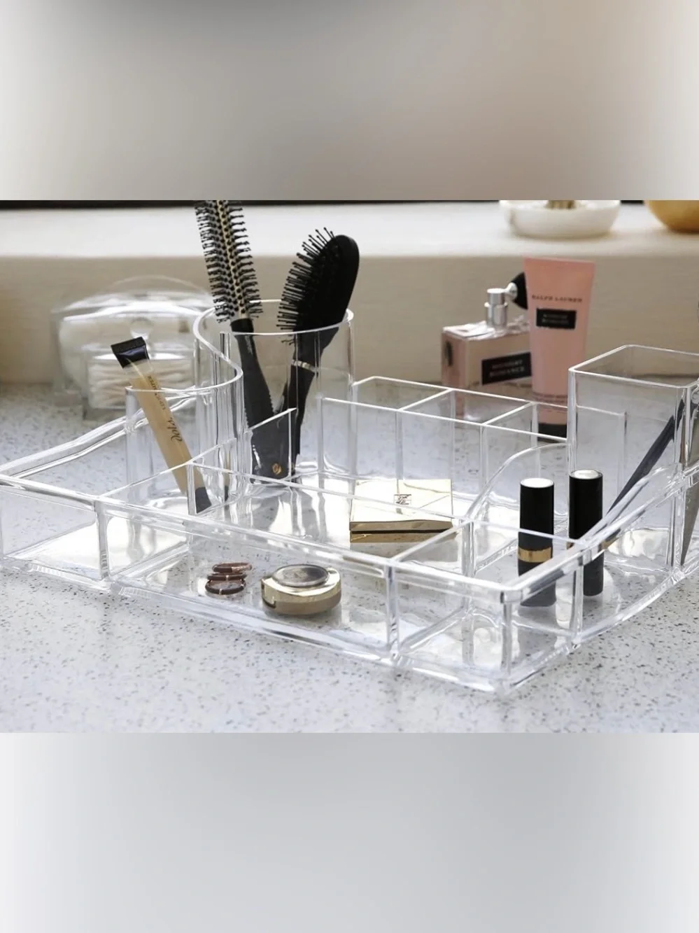 BINO 11 Compartment Jewelry and Makeup Organizer, clear acrylic - 15” x 11”